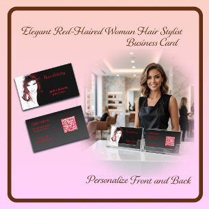 Tarjeta De Visita Elegante Red-Haired Woman Hair Stylist