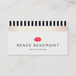 Tarjeta De Visita Elegante Red Kissing Lips Black and White Strike