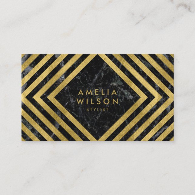 Tarjeta De Visita Elegante red social Black Marble Faux Gold (Anverso)