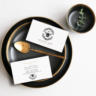Tarjeta De Visita Elegante Reina Abeja Negro Oro Blanco
