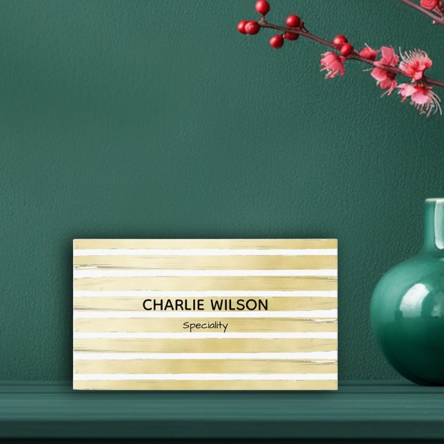 Tarjeta De Visita Elegante Relieve metalizado blanco de pintura a ra (Elegant white gold foil paint striped professional business card)