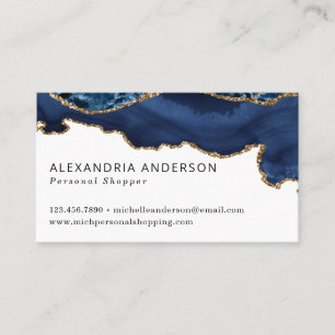 Tarjeta De Visita Elegante Relieve metalizado dorado azul Marble Aga