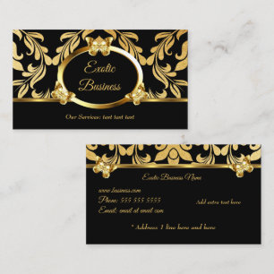 Tarjeta De Visita Elegante Relieve metalizado dorado Damask Floral B