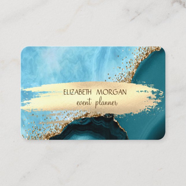 Tarjeta De Visita Elegante Relieve metalizado dorado de mármol turqu (Anverso)