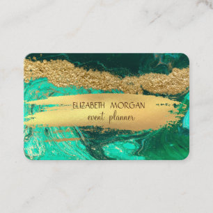 Tarjeta De Visita Elegante Relieve metalizado dorado de Mármol Verde