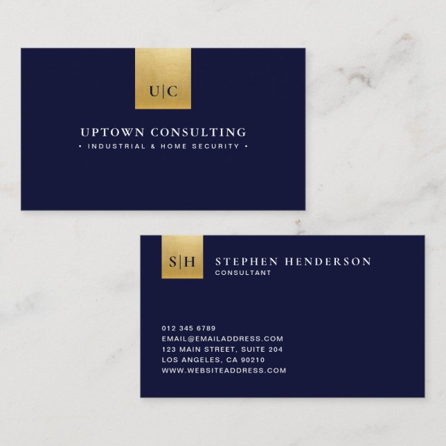 Tarjeta De Visita Elegante Relieve metalizado dorado falso de lujo y (Anverso / Reverso)
