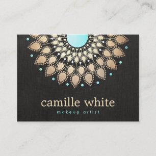 Tarjeta De Visita Elegante Relieve metalizado dorado Faux Lotus Blac