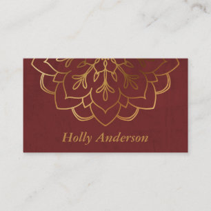 Tarjeta De Visita Elegante Relieve metalizado dorado Faux Mandala co