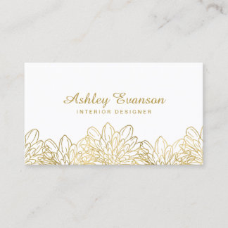 Tarjeta De Visita Elegante Relieve metalizado dorado Floral Moderna 