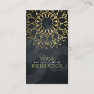 Tarjeta De Visita Elegante Relieve metalizado dorado Floral Yoga Med