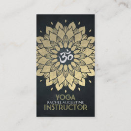 Tarjeta De Visita Elegante Relieve metalizado dorado Floral Yoga Med