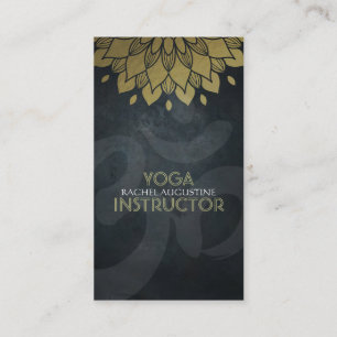 Tarjeta De Visita Elegante Relieve metalizado dorado Floral Yoga Med