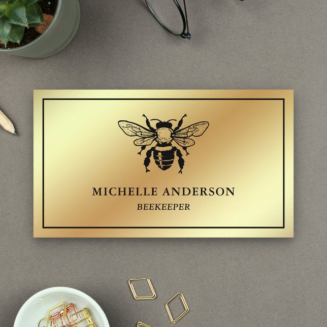 Tarjeta De Visita Elegante Relieve metalizado dorado Moda Abeja Abej (Subido por el creador)