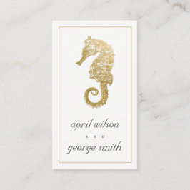 TARJETA DE VISITA ELEGANTE RELIEVE METALIZADO DORADO NAVY SEAHORSE B