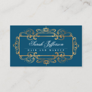 Tarjeta De Visita Elegante Relieve metalizado dorado Swirls Lujoso V