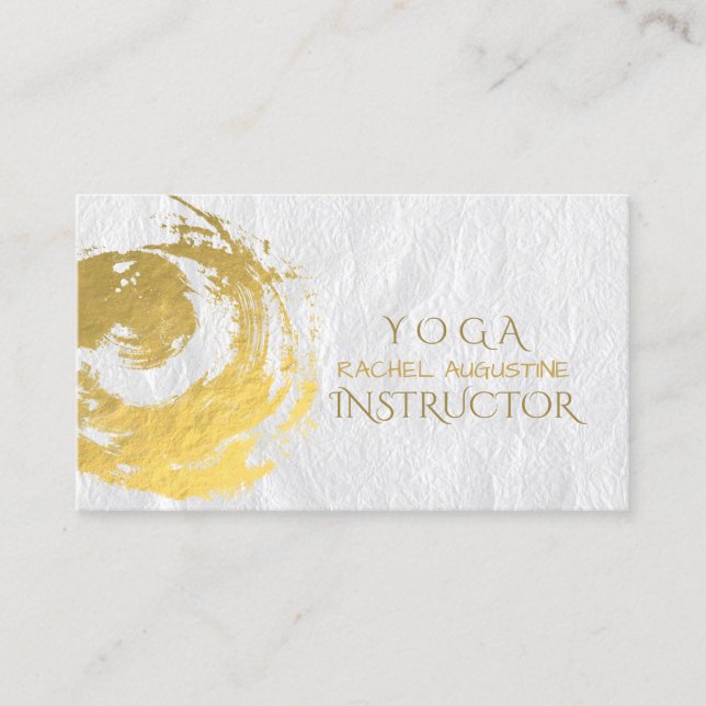 Tarjeta De Visita Elegante Relieve metalizado dorado YOGA Brochas de (Anverso)