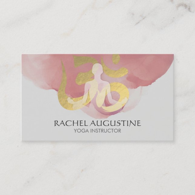 Tarjeta De Visita Elegante Relieve metalizado dorado Yoga Meditación (Anverso)