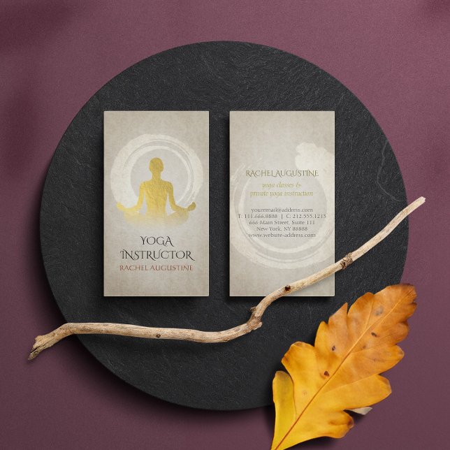 Tarjeta De Visita Elegante Relieve metalizado dorado Yoga Meditación (Subido por el creador)