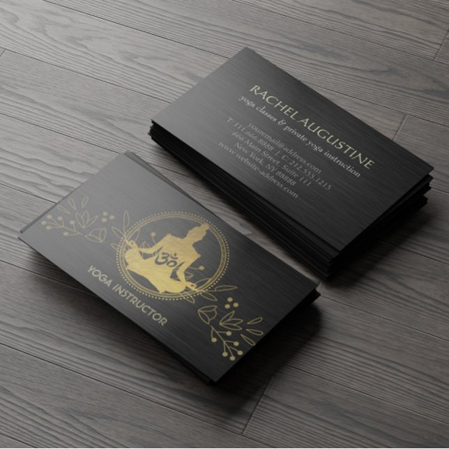 Tarjeta De Visita Elegante Relieve metalizado dorado Yoga Meditación (Subido por el creador)