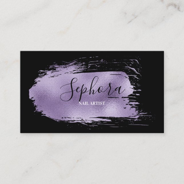 Tarjeta De Visita Elegante Relieve metalizado Lilac Stroke de pintur (Anverso)
