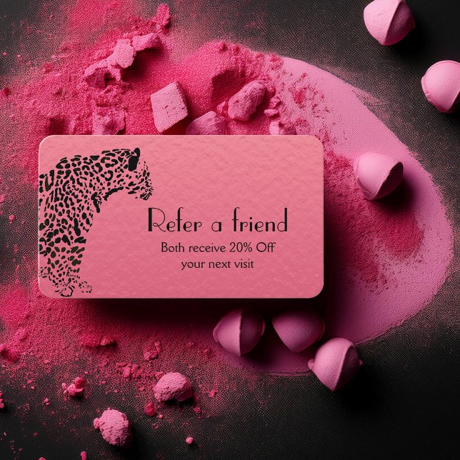 Tarjeta De Visita Elegante remisión en jaguar rosa y negro (Build your brand with  elegant Refer a friend cards.)