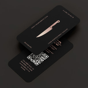Tarjeta De Visita Elegante restaurante Black Rosegold Chef Knife
