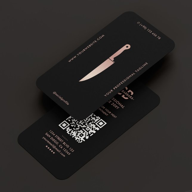Tarjeta De Visita Elegante restaurante Black Rosegold Chef Knife (Elegant Restaurant Black Rosegold Chef Knife Business Card
)
