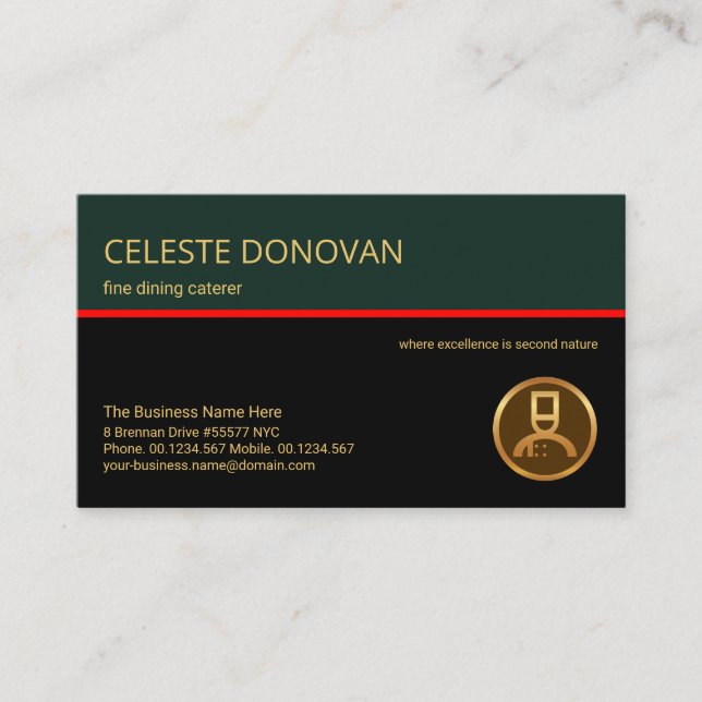 Tarjeta De Visita Elegante restaurante de cocina de la línea roja de (Anverso)