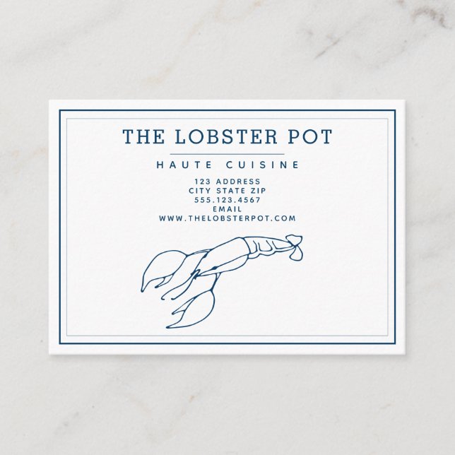 Tarjeta De Visita Elegante Restaurante De Lobster Azul Índigo / Mari (Anverso)