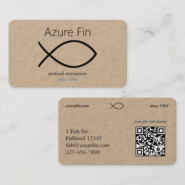 Tarjeta De Visita Elegante restaurante de marisco | Logotipo de pesc (Anverso / Reverso)