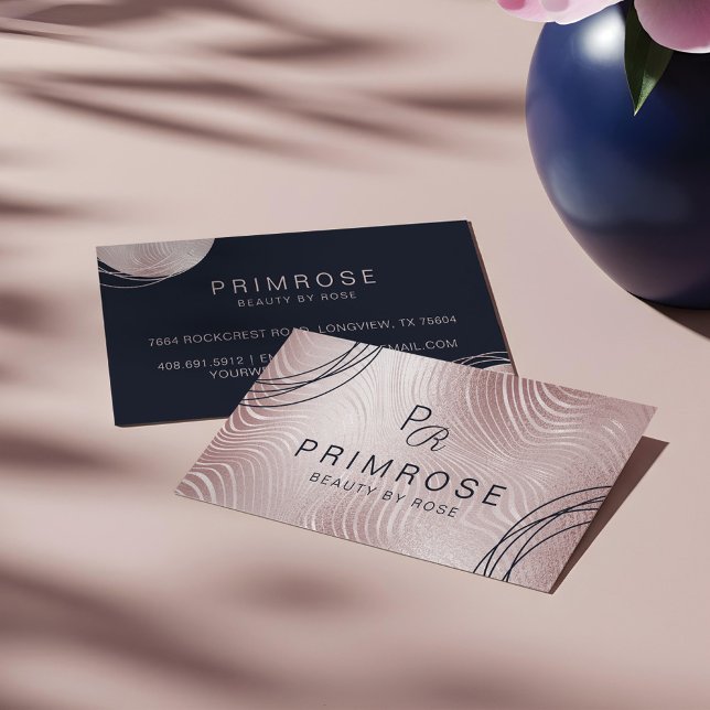 Tarjeta De Visita Elegante Resumen Glam Rosa Gold Luxury Monograma (Elegant Abstract Glam Rose Gold Luxury Monogram Business Card)
