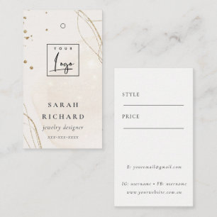 Tarjeta De Visita Elegante Resumen Purpurina Ivory Gold Price Tag Lo