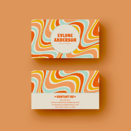 Tarjeta De Visita Elegante retro Naranja azul amarillo 70 Boho Groov