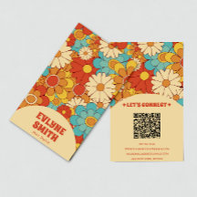 Elegante retro QR Code Groovy Floral Trendy Boho