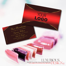 Tarjeta De Visita Elegante rojo de vino con borde dorado y logotipo 