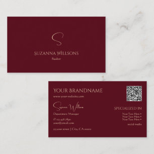 Tarjeta De Visita Elegante rojo de vino sin logo con monograma y cód