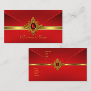 Tarjeta de Visita Elegante Rojo Dorado Recorte Roj