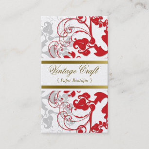 Tarjeta De Visita Elegante rojo elegante del Flourish floral del