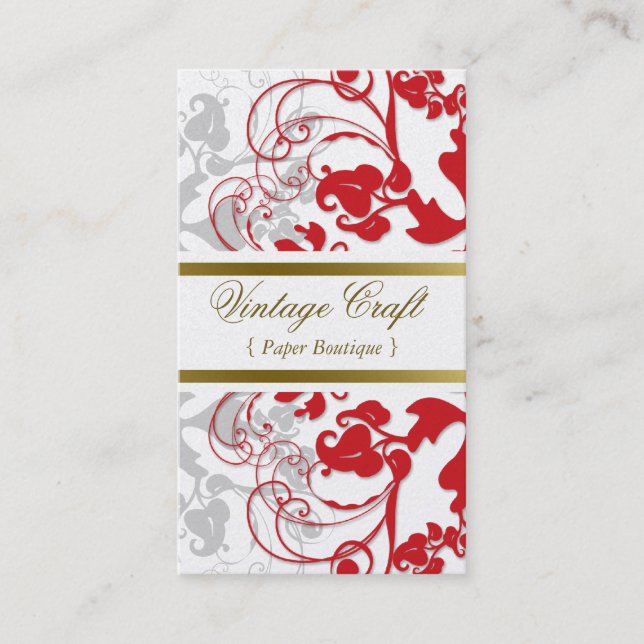 Tarjeta De Visita Elegante rojo elegante del Flourish floral del (Anverso)