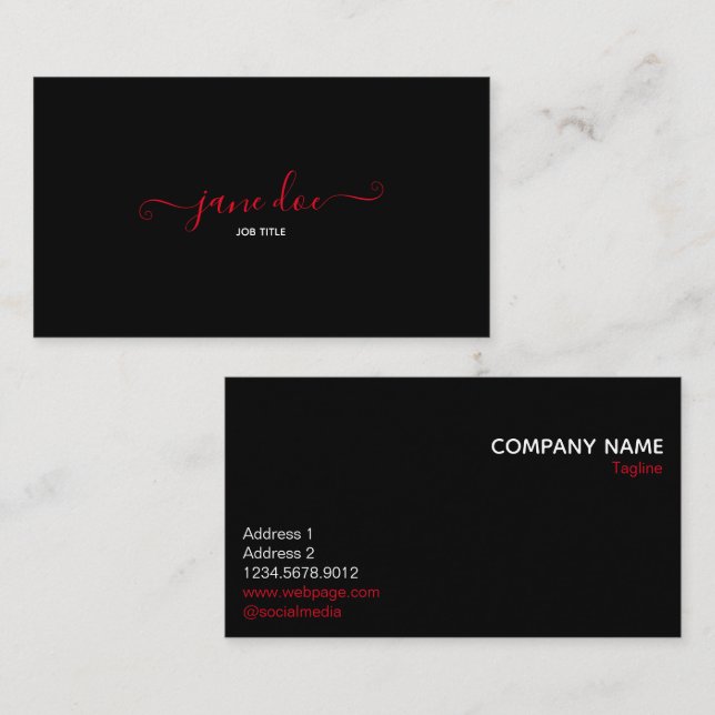 Tarjeta De Visita Elegante rojo juguetón marca comercial Identidad n (Anverso / Reverso)