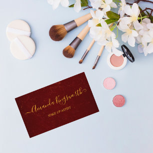 Tarjeta De Visita Elegante rojo oscuro con profesional del guión dor