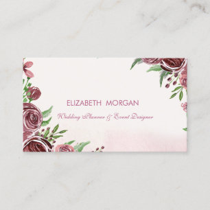 Tarjeta De Visita Elegante Romántico Moderno Flores Acuarela Rosas