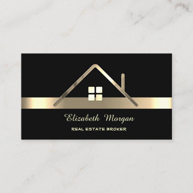 Tarjeta De Visita Elegante Roof Profesional Gold House (Anverso)