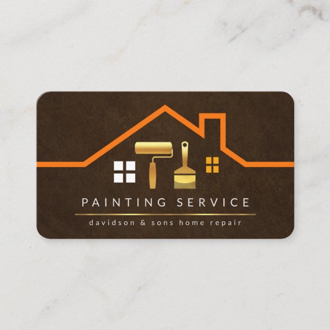 Tarjeta De Visita Elegante Rooftop Building Gold Handyman Brush (Anverso)