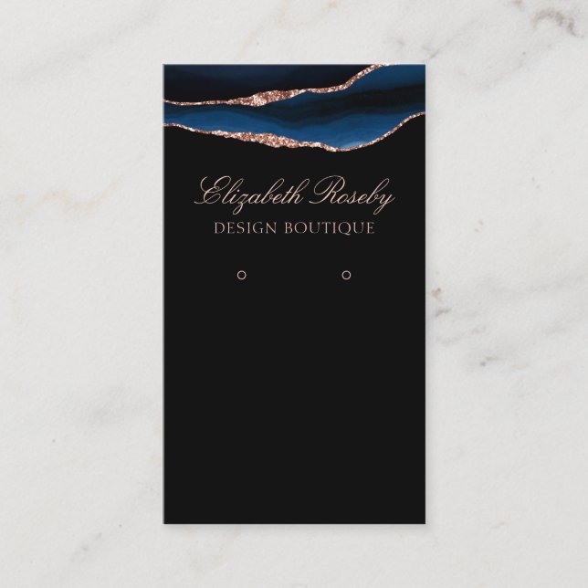 Tarjeta De Visita Elegante Rosa azul de la marina de oro negro joyer (Anverso)