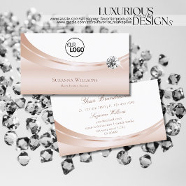 Tarjeta De Visita Elegante Rosa blanco dorado con logotipo y Moda de