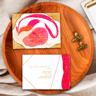 Tarjeta De Visita Elegante rosa caliente dorado brillo acuarela únic
