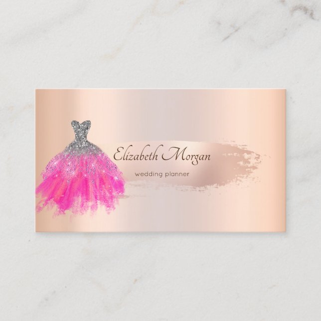 Tarjeta De Visita Elegante Rosa Cepillo de Oro Vestido de Moda de St (Anverso)