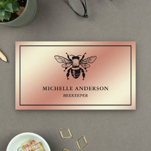 Tarjeta De Visita Elegante Rosa Chic Dorado Hoja Abeja Apicultor
