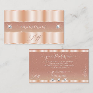 Tarjeta De Visita Elegante Rosa Coral Sparkle Jewels Iniciales Elega